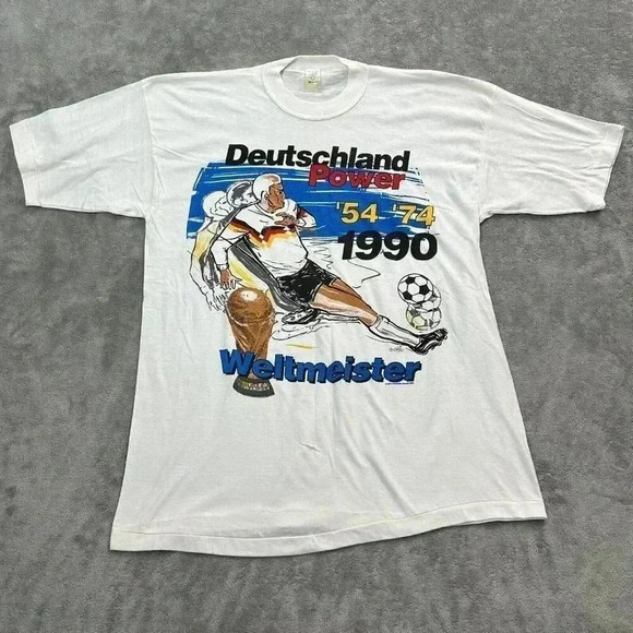Vintage Shirt Mens Large 1990 West Germany Soccer Deutschland Power Weltmeister - Picture 1 of 8